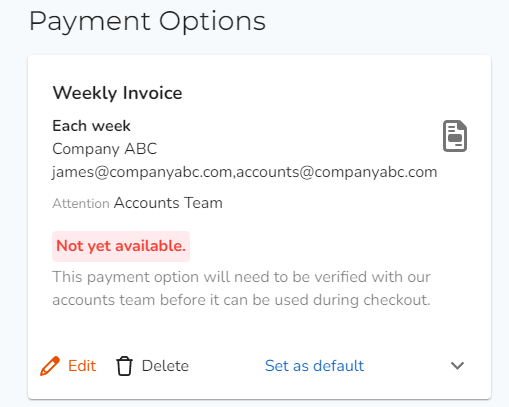 created invoice payment option